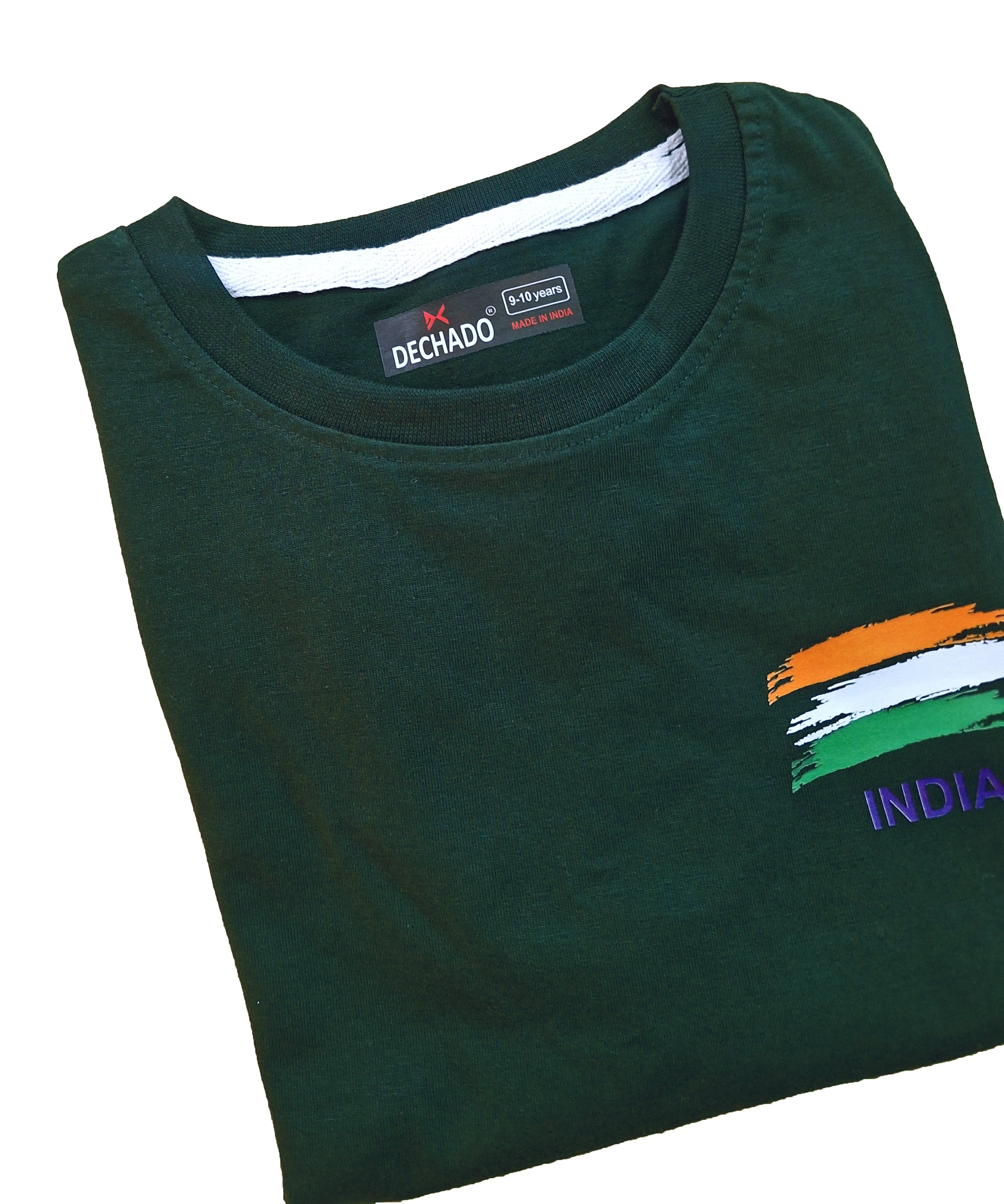 DECHADO Kids Bottle Green Cotton Flag Print T-Shirt for Independence Day & Republic Day | Ages 2-16