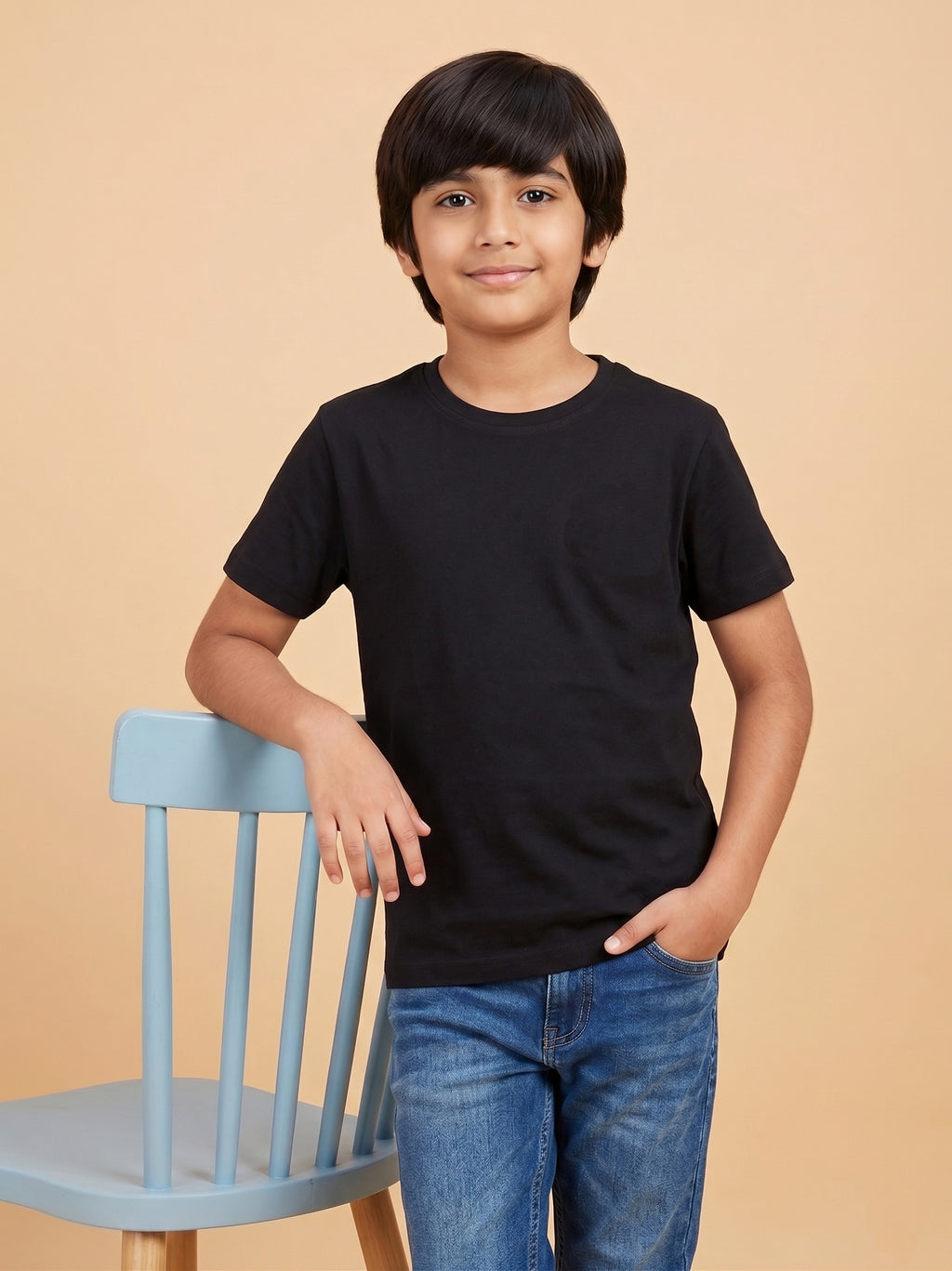 Boys Solid Pure Cotton Regular T Shirt  (Black, Pack of 1)