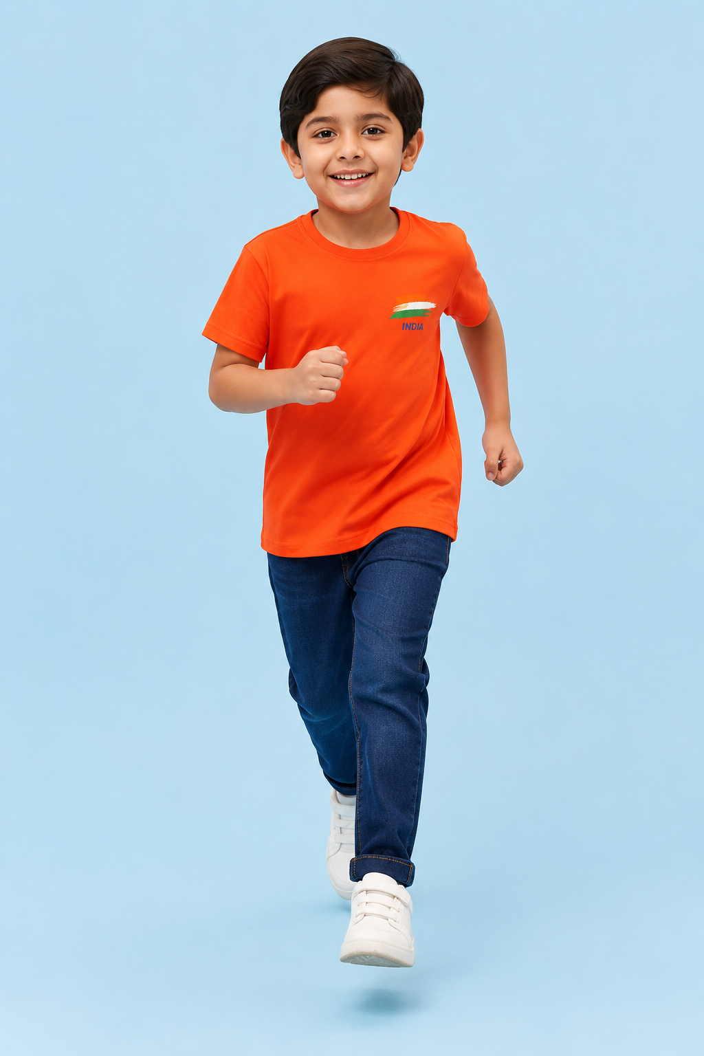 DECHADO Kids 100% Cotton Orange Round Neck India Flag Printed T-Shirt | Independence Day & Republic Day