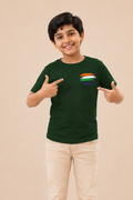 DECHADO Kids Bottle Green Cotton Flag Print T-Shirt for Independence Day & Republic Day | Ages 2-16