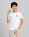 Dechado Kids White Cotton India Flag Print T-Shirt for Independence Day / Republic Day