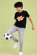 Dechado Kids Black Printed Cotton T-Shirt | Round Neck Casual Half Sleeve Tee (2-16 Years)