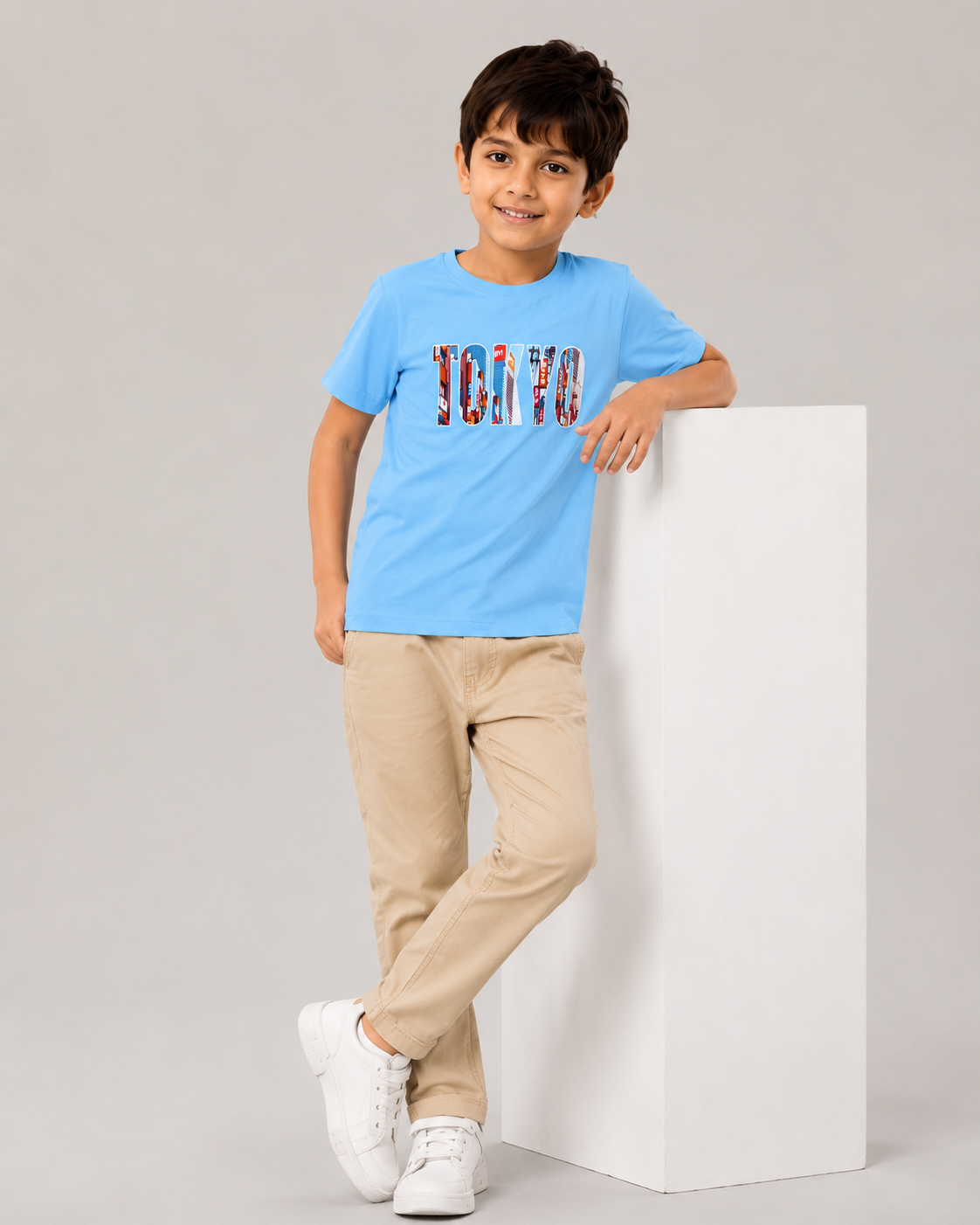 Dechado Boys Sky Blue Tokyo Printed Cotton T-Shirt | Round Neck | Half Sleeve | Casual Wear (2–16 Years)