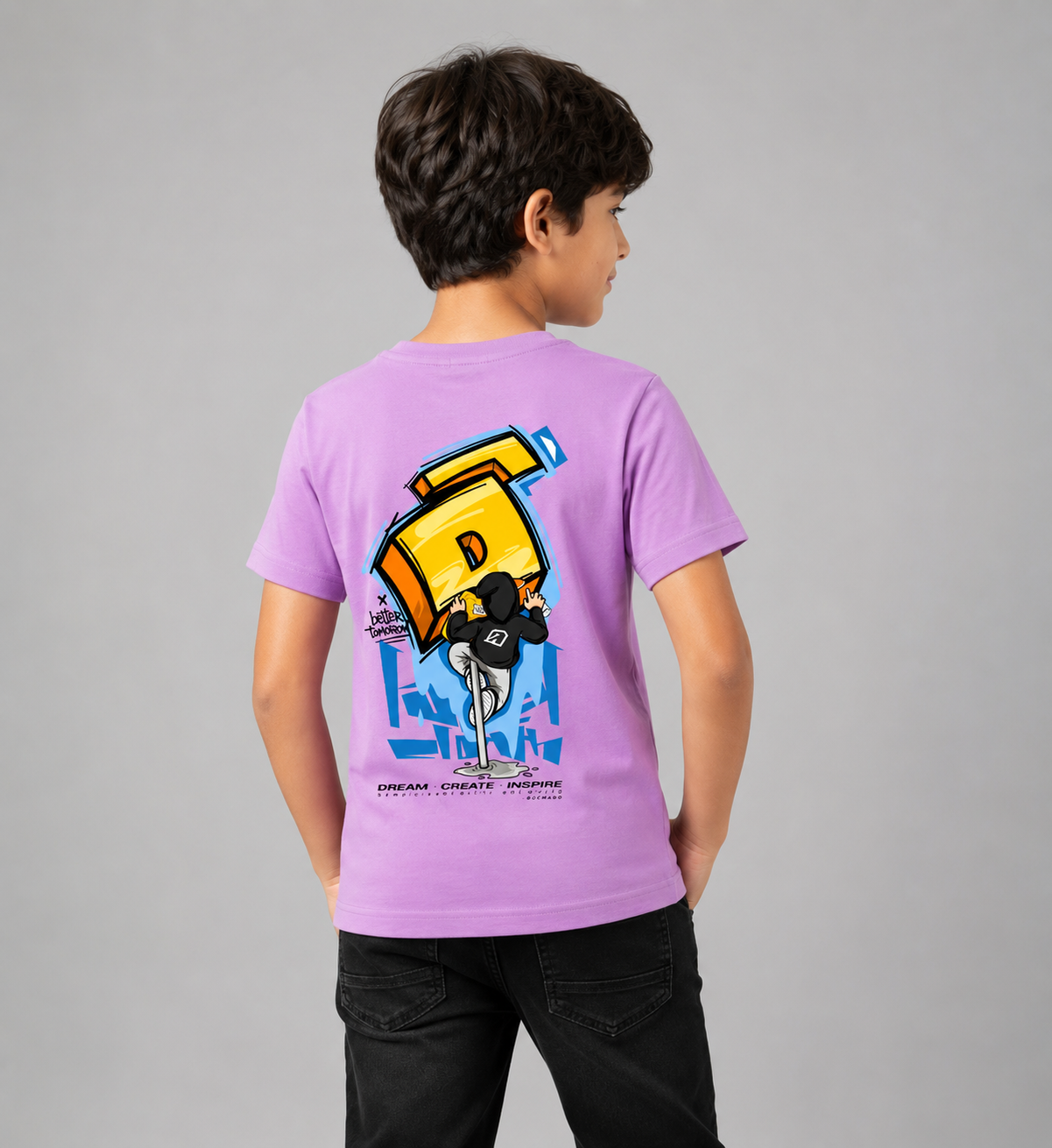 DECHADO Kids Lavender Graphic Printed 100% Cotton T-Shirt | Round Neck Half Sleeve Casual Tee | 2-16 Years