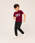 Dechado Kids 100% Cotton Round Neck Printed T-Shirt | Maroon | Short Sleeve | Tokyo Graphic Tee