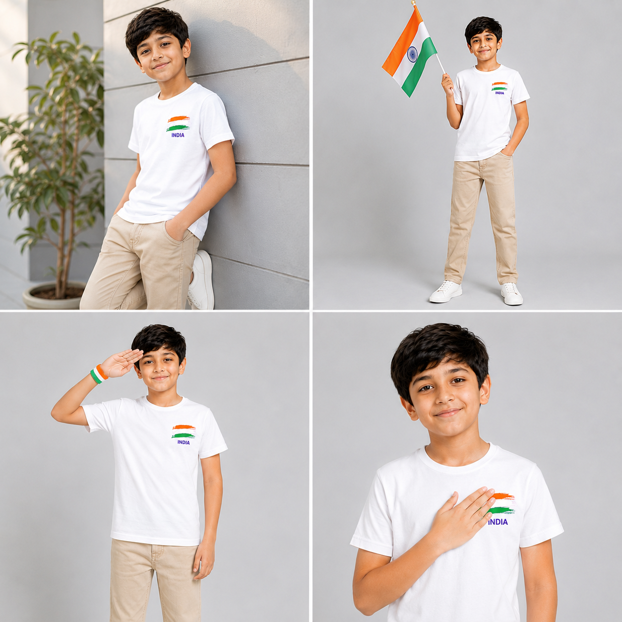 Dechado Kids White Cotton India Flag Print T-Shirt for Independence Day / Republic Day