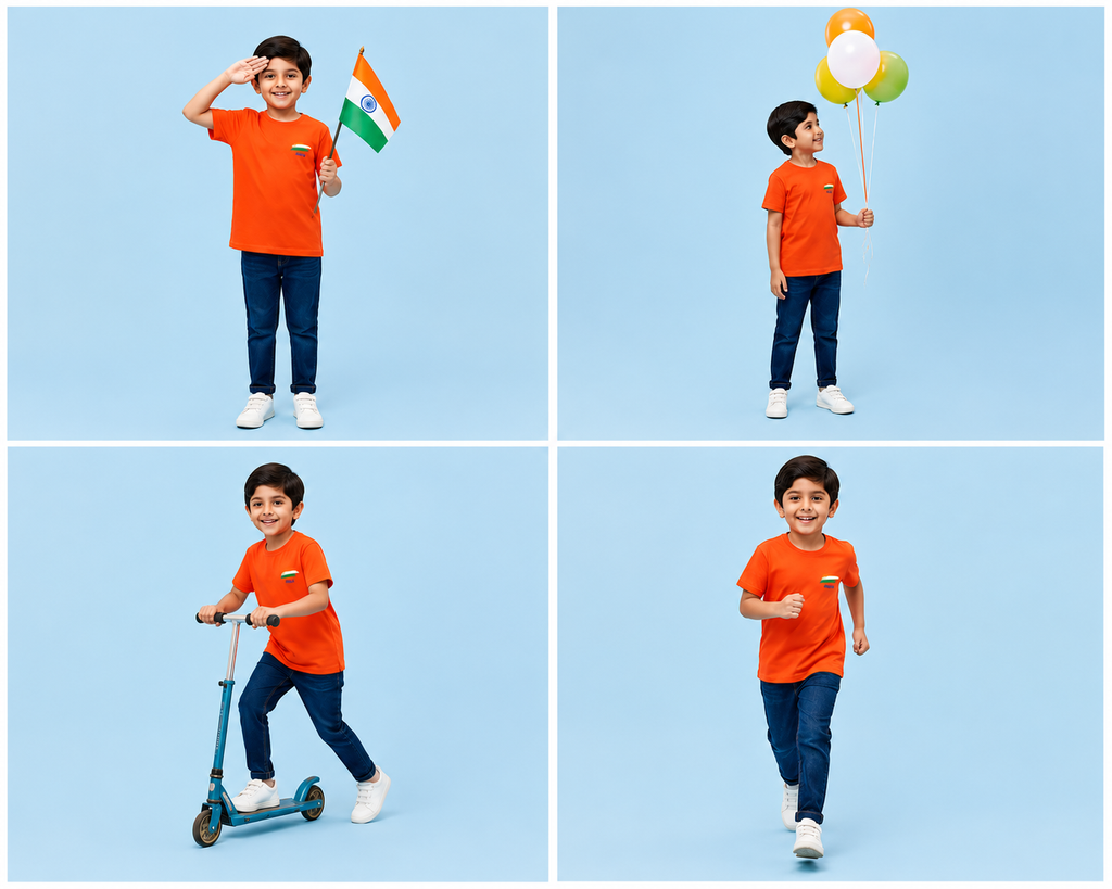 DECHADO Kids 100% Cotton Orange Round Neck India Flag Printed T-Shirt | Independence Day & Republic Day