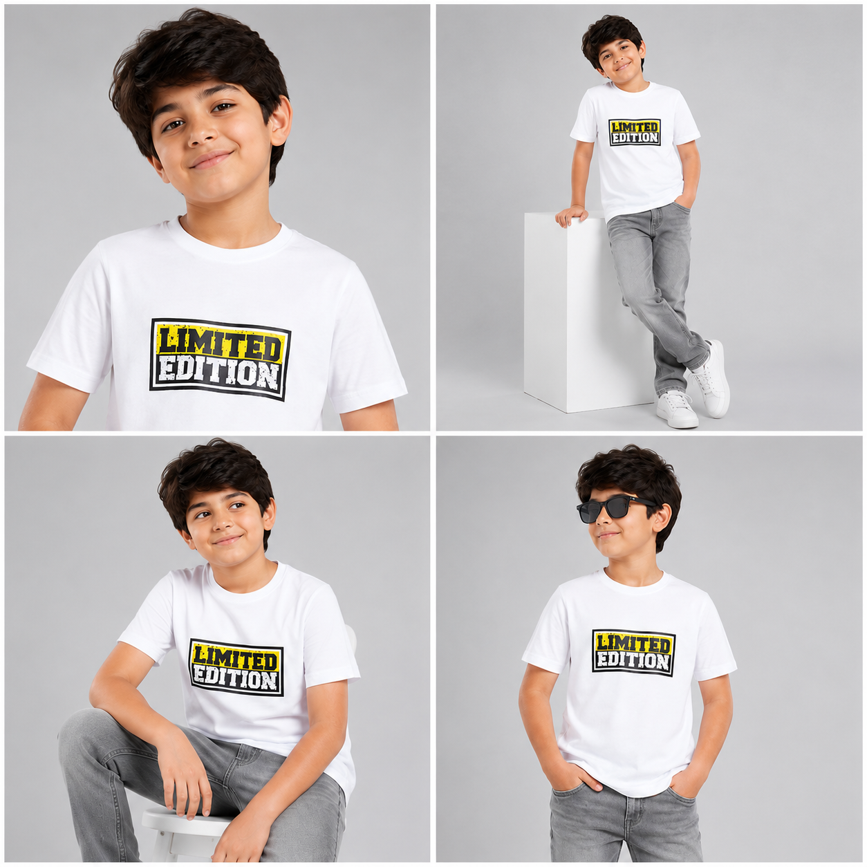 Dechado Kids White Printed Cotton T-Shirt – Round Neck Casual Wear for Boys & Girls (2-16 Years)