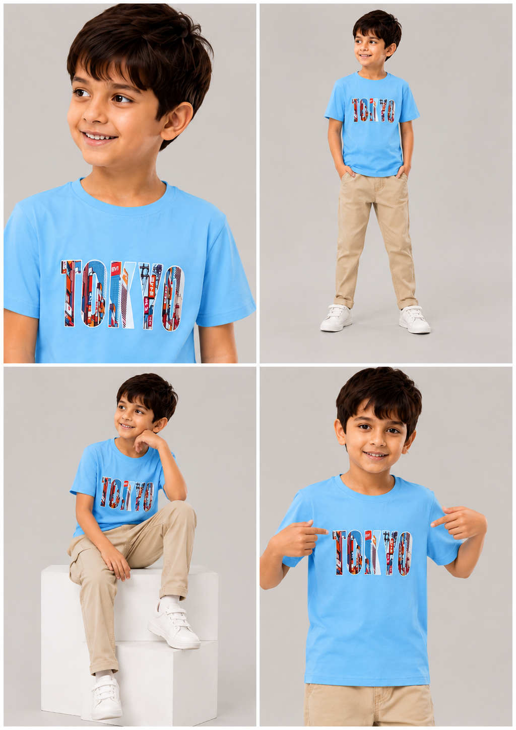 Dechado Boys Sky Blue Tokyo Printed Cotton T-Shirt | Round Neck | Half Sleeve | Casual Wear (2–16 Years)