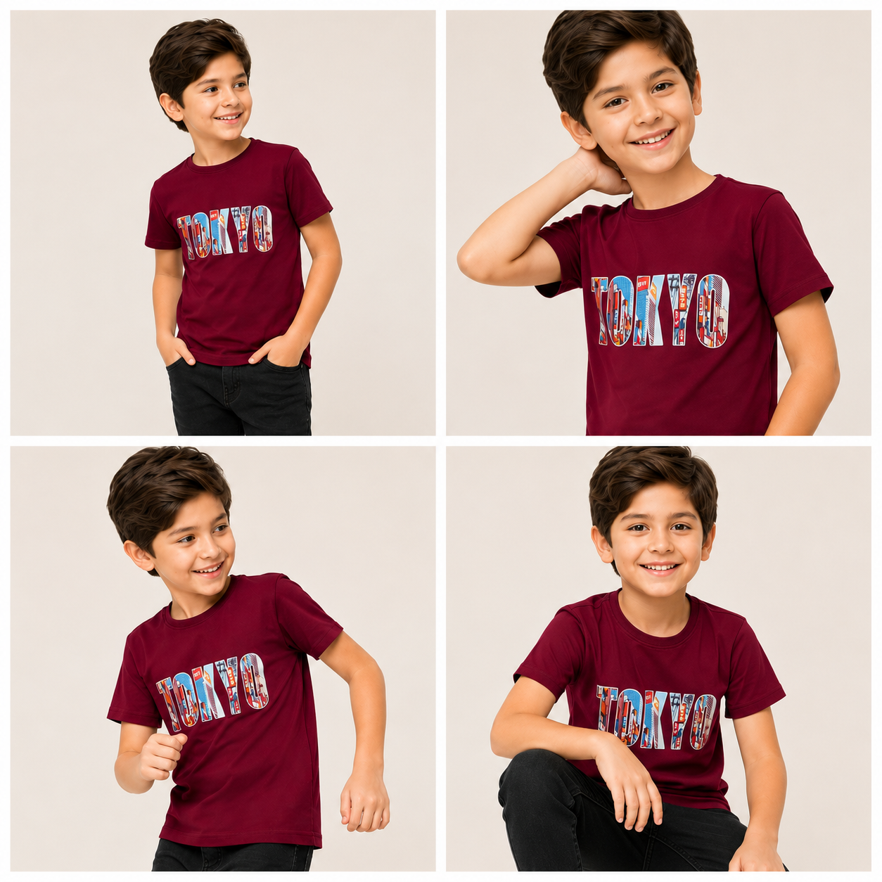 Dechado Kids 100% Cotton Round Neck Printed T-Shirt | Maroon | Short Sleeve | Tokyo Graphic Tee