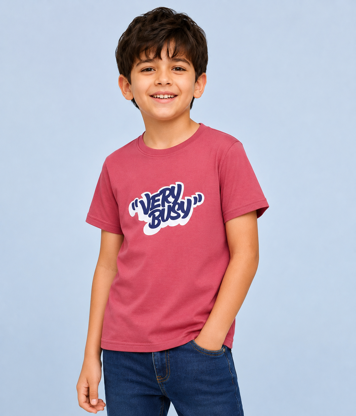 Dechado Boys Premium Cotton Graphic Onion Pink T-Shirt – "Very Busy" Print | 2–16 Years