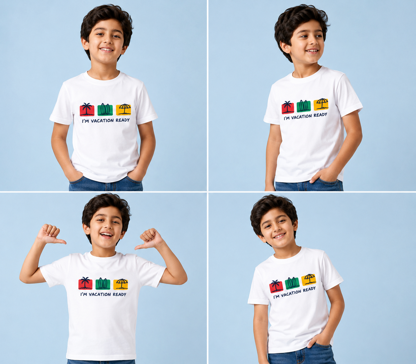 Dechado Vacation Ready Kids White Cotton T-Shirt | Half Sleeve Graphic Tee | Ages 2-16