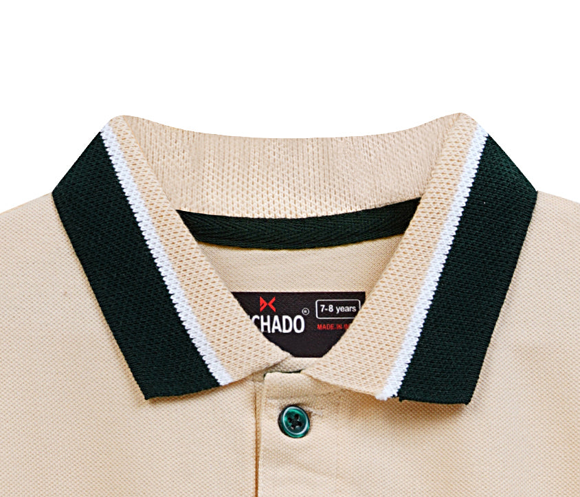 DECHADO - BOYS 100% COTTON POLO T-SHIRT - LIGHT BEIGE