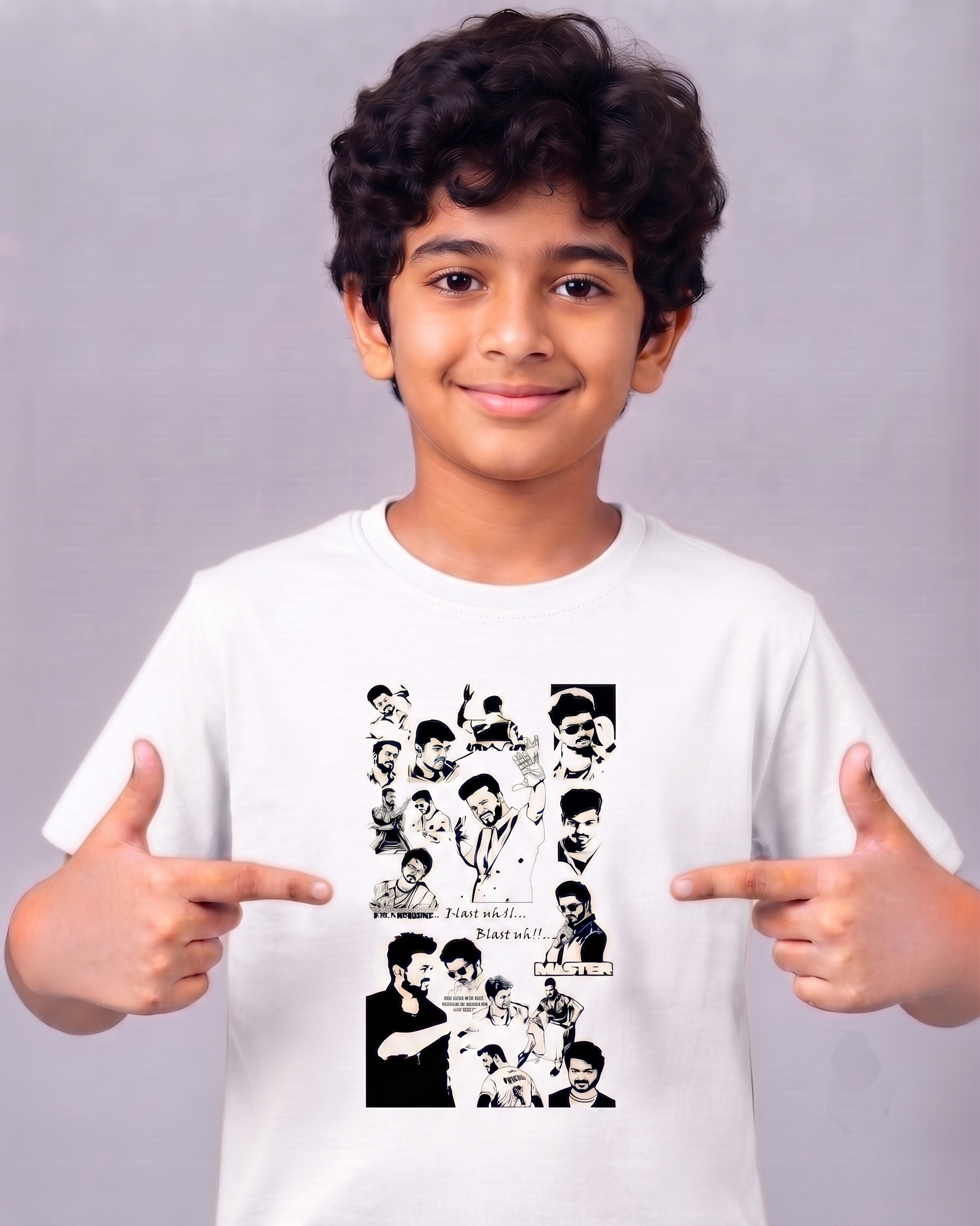 Kids White Vijay Graphic Printed T-Shirt | 100% Cotton Round Neck Half Sleeve | 2-16 Years