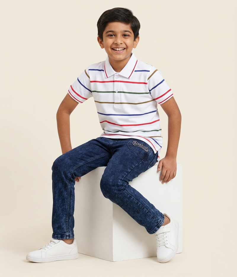 Dechado - 100% Cotton Boys Striped Polo T Shirt