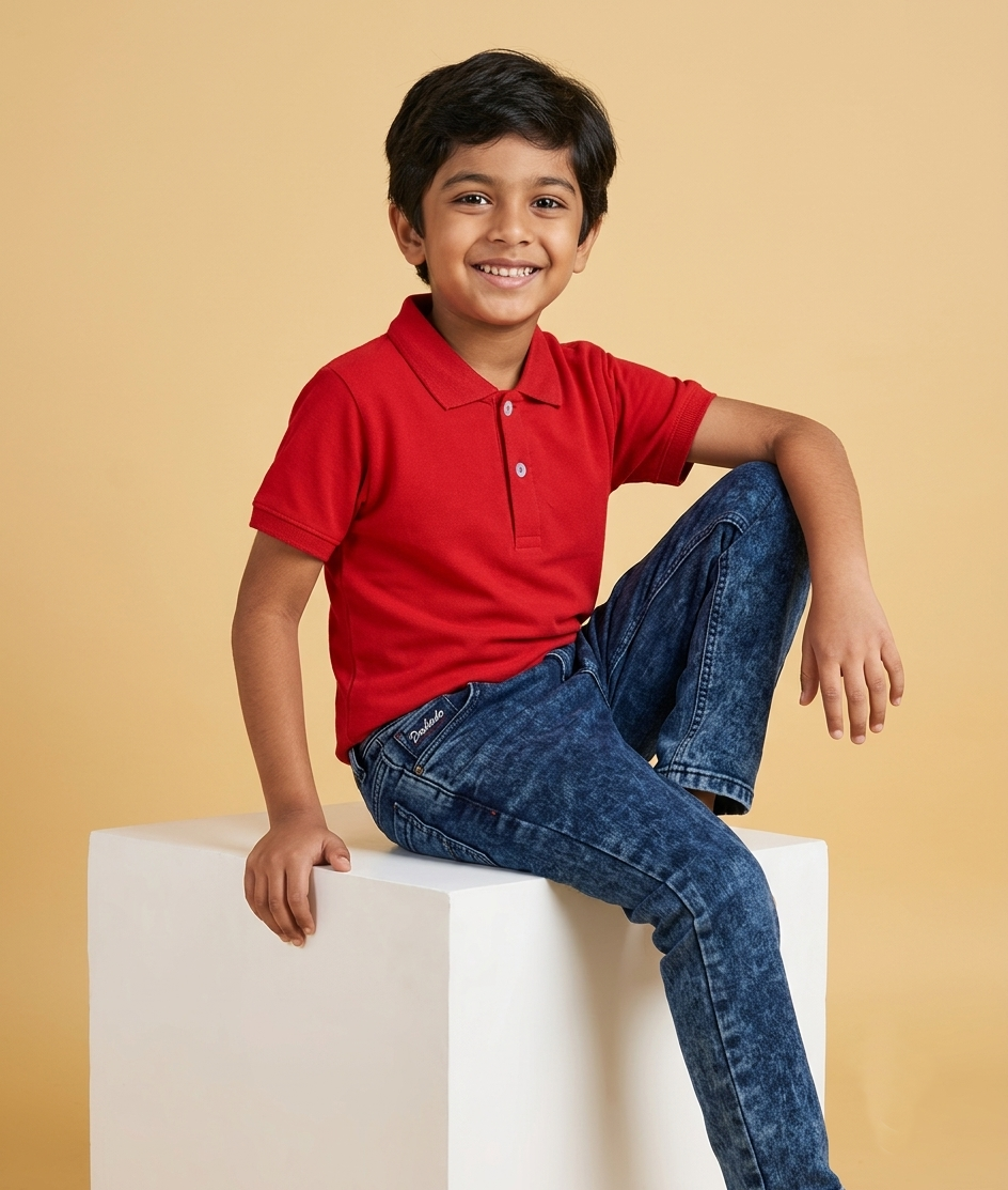 Dechado Kids Solid Red Polo T-Shirt | 100% Cotton | Half Sleeve | 2–16 Years