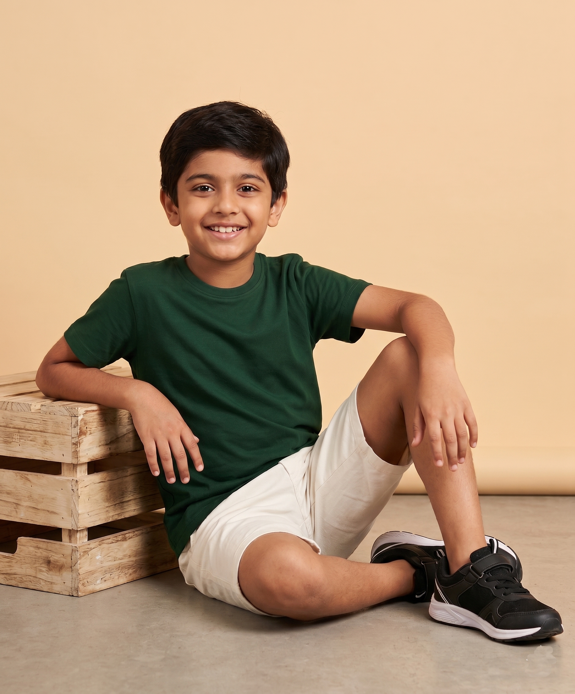 Dechado Boys Bottle Green Solid T-Shirt | 100% Cotton Round Neck Half Sleeve Casual Kids Wear