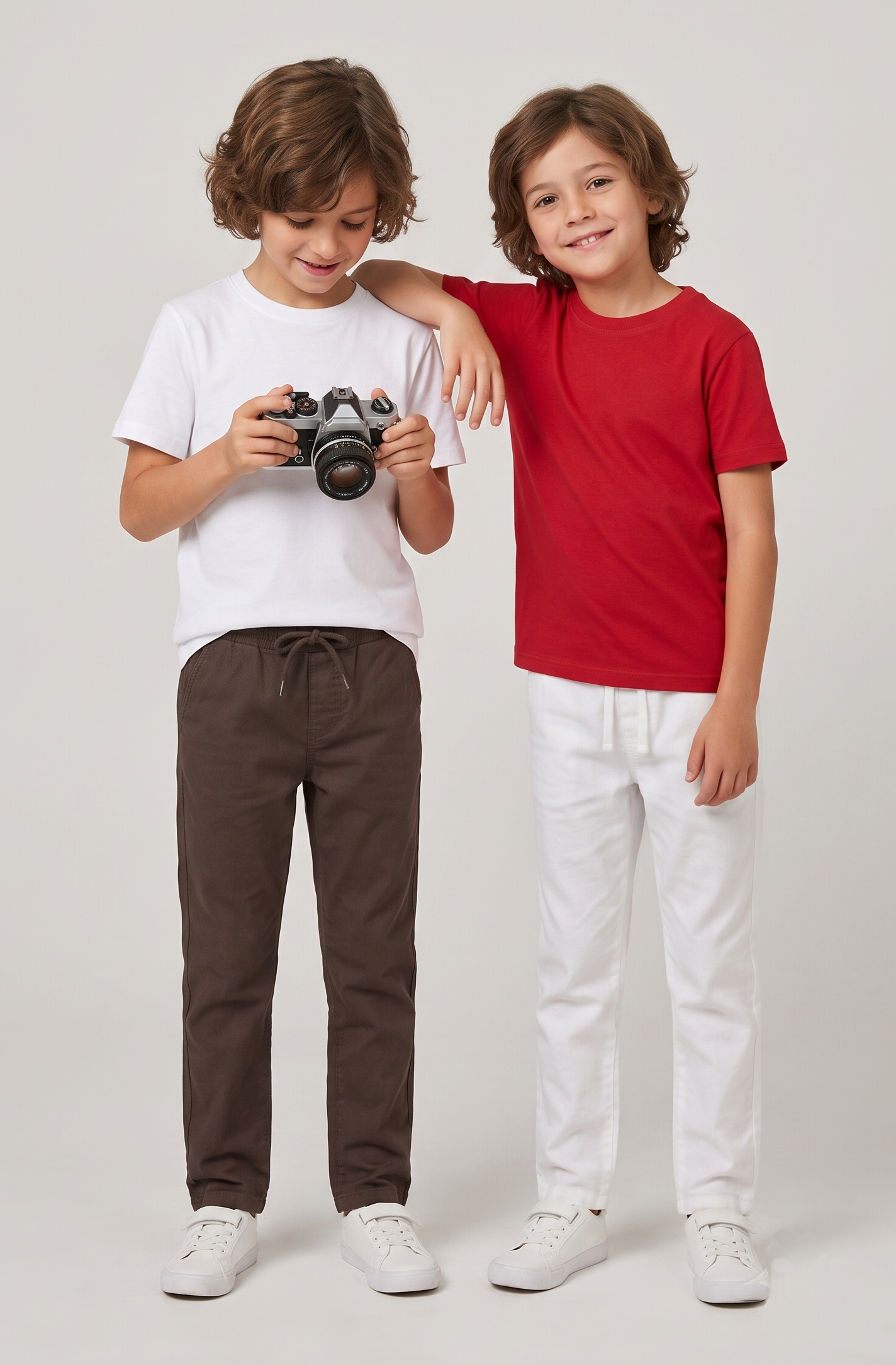 DECHADO Kids 100% Cotton Round Neck Half Sleeve T-Shirt Combo Pack of 2 - White & Red | Boys & Girls | 2-16 Years
