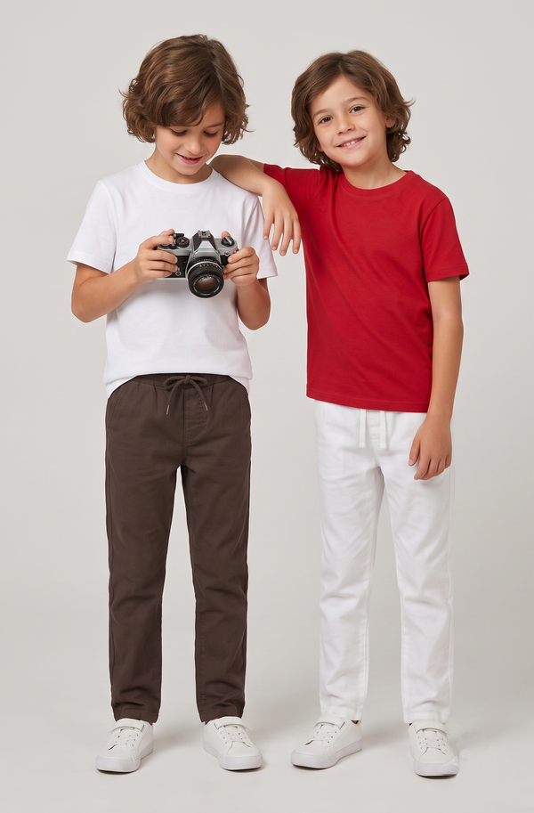 DECHADO Kids 100% Cotton Round Neck Half Sleeve T-Shirt Combo Pack of 2 - White & Red | Boys & Girls | 2-16 Years