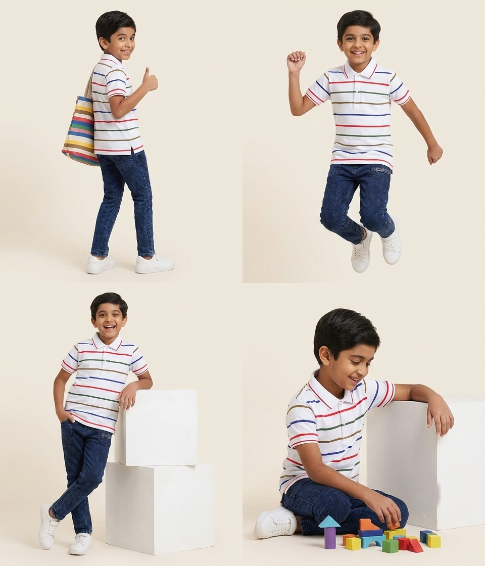 Dechado - 100% Cotton Boys Striped Polo T Shirt