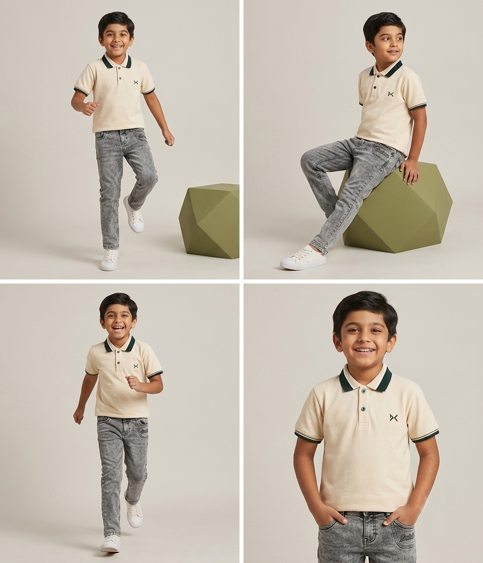 DECHADO - BOYS 100% COTTON POLO T-SHIRT - LIGHT BEIGE