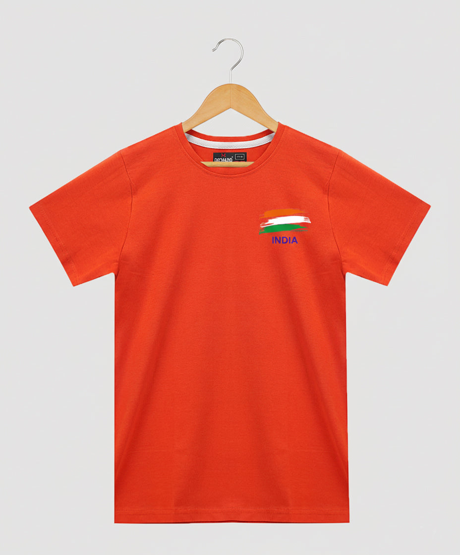 DECHADO Kids 100% Cotton Orange Round Neck India Flag Printed T-Shirt | Independence Day & Republic Day