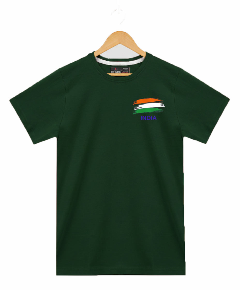 DECHADO Kids Bottle Green Cotton Flag Print T-Shirt for Independence Day & Republic Day | Ages 2-16