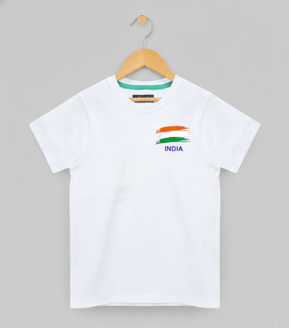 Dechado Kids White Cotton India Flag Print T-Shirt for Independence Day / Republic Day