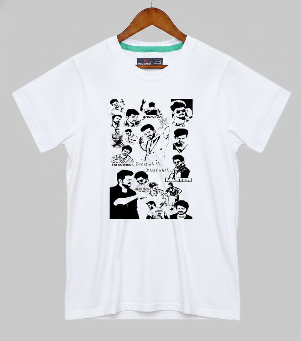 Kids White Vijay Graphic Printed T-Shirt | 100% Cotton Round Neck Half Sleeve | 2-16 Years