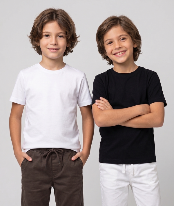 DECHADO Kids 100% Cotton White & Black Round Neck Half Sleeve T-Shirt Combo Pack of 2 (2-16 Years)
