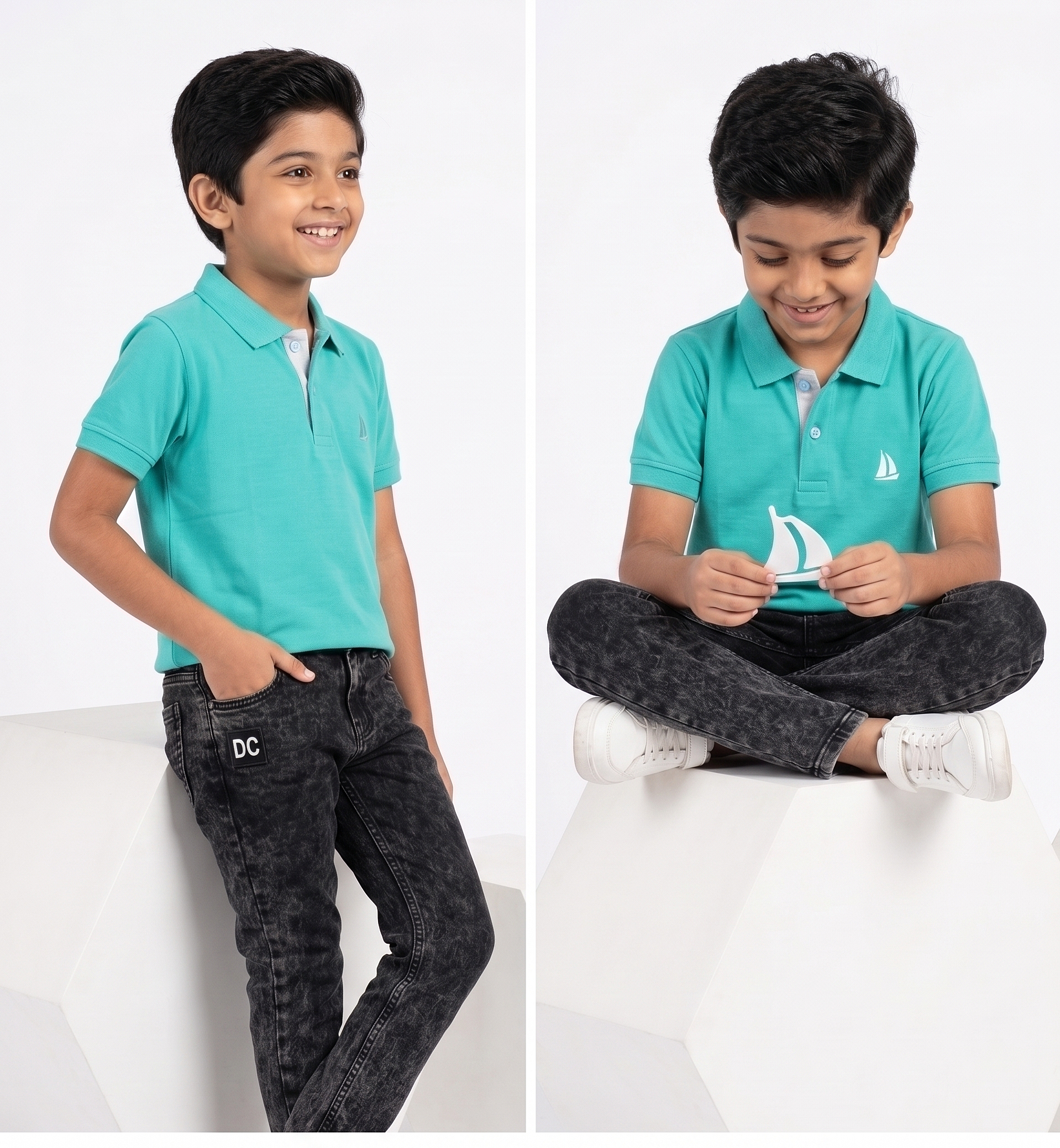 Dechado Boys Solid Pure Cotton Polo T Shirt Green
