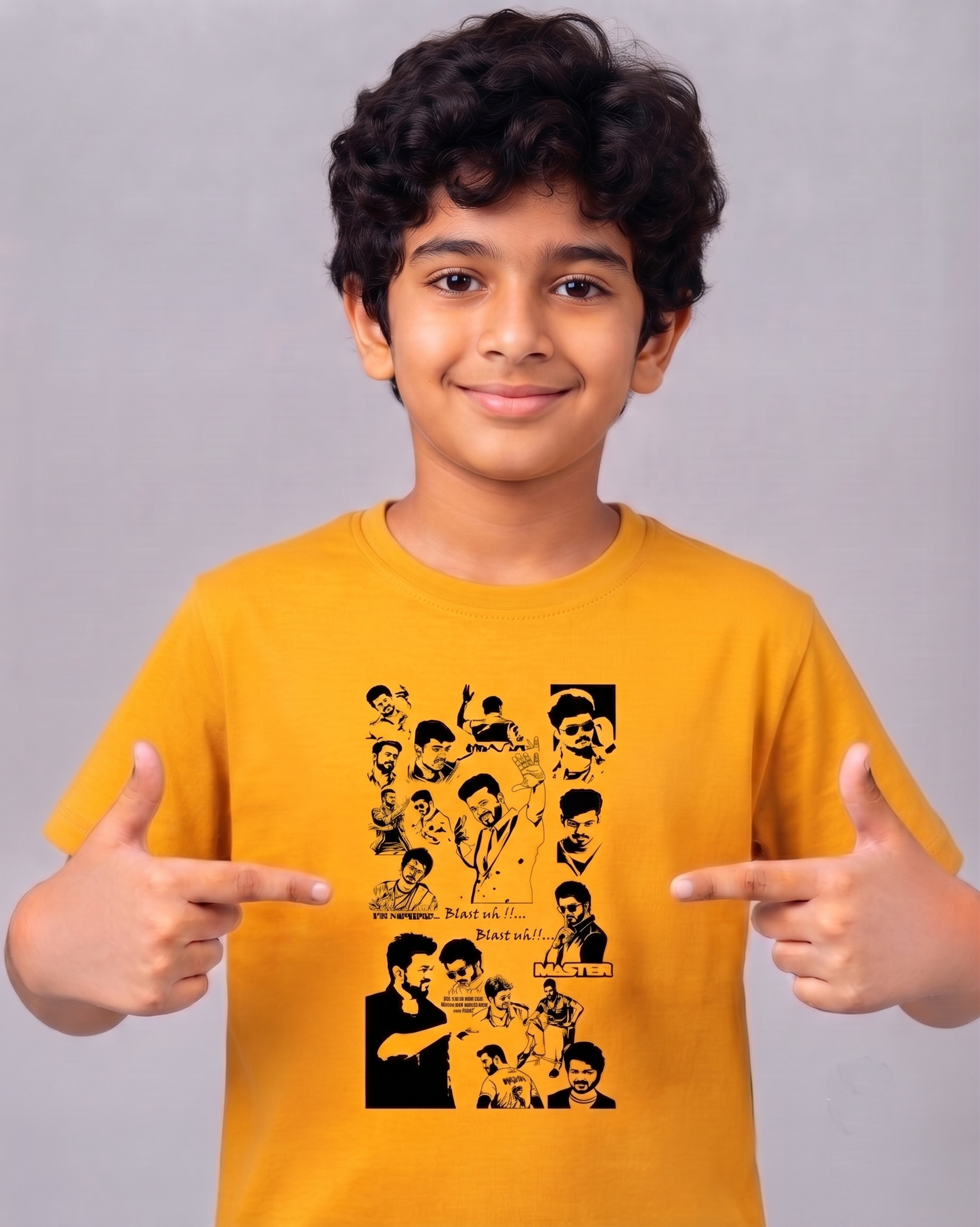 Dechado Kids Mustard Vijay Printed T-Shirt | 100% Cotton Round Neck Half Sleeve | 2-16 Years