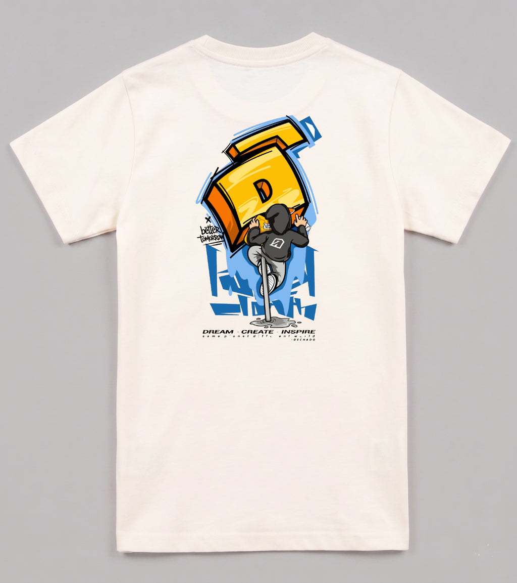 Dechado Kids Ivory 100% Cotton Graphic Printed T-Shirt | Round Neck Half Sleeve Front & Back Print | 2–16 Years