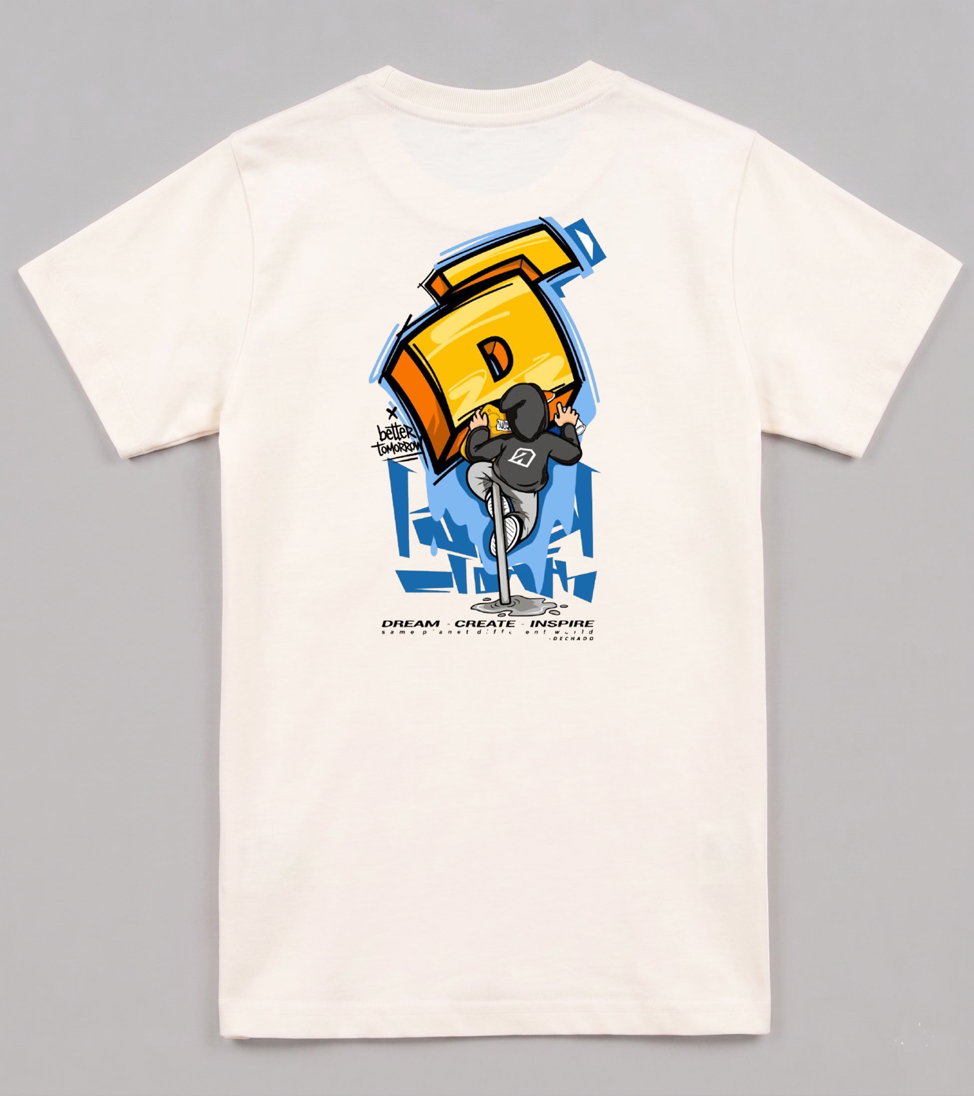 Dechado Kids Ivory 100% Cotton Graphic Printed T-Shirt | Round Neck Half Sleeve Front & Back Print | 2–16 Years
