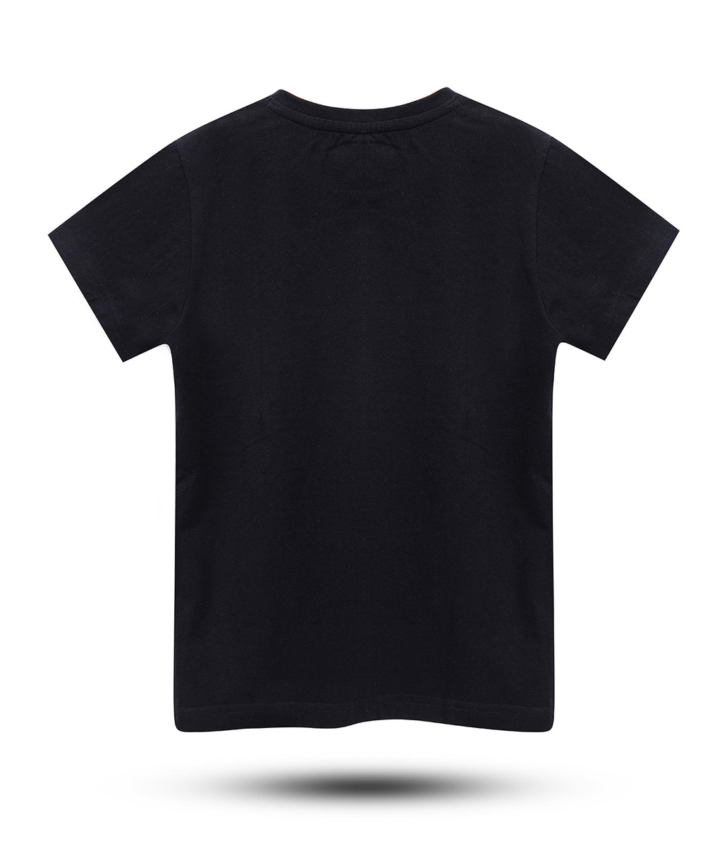 Boys Striped Pure Cotton Regular T Shirt  (Black, Pack of 1)