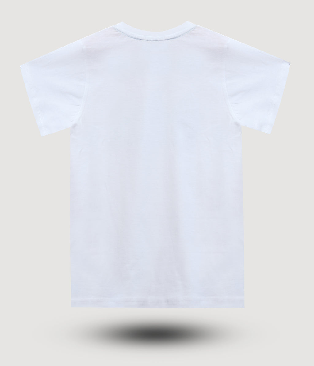 Dechado Kids White Printed Cotton T-Shirt – Round Neck Casual Wear for Boys & Girls (2-16 Years)