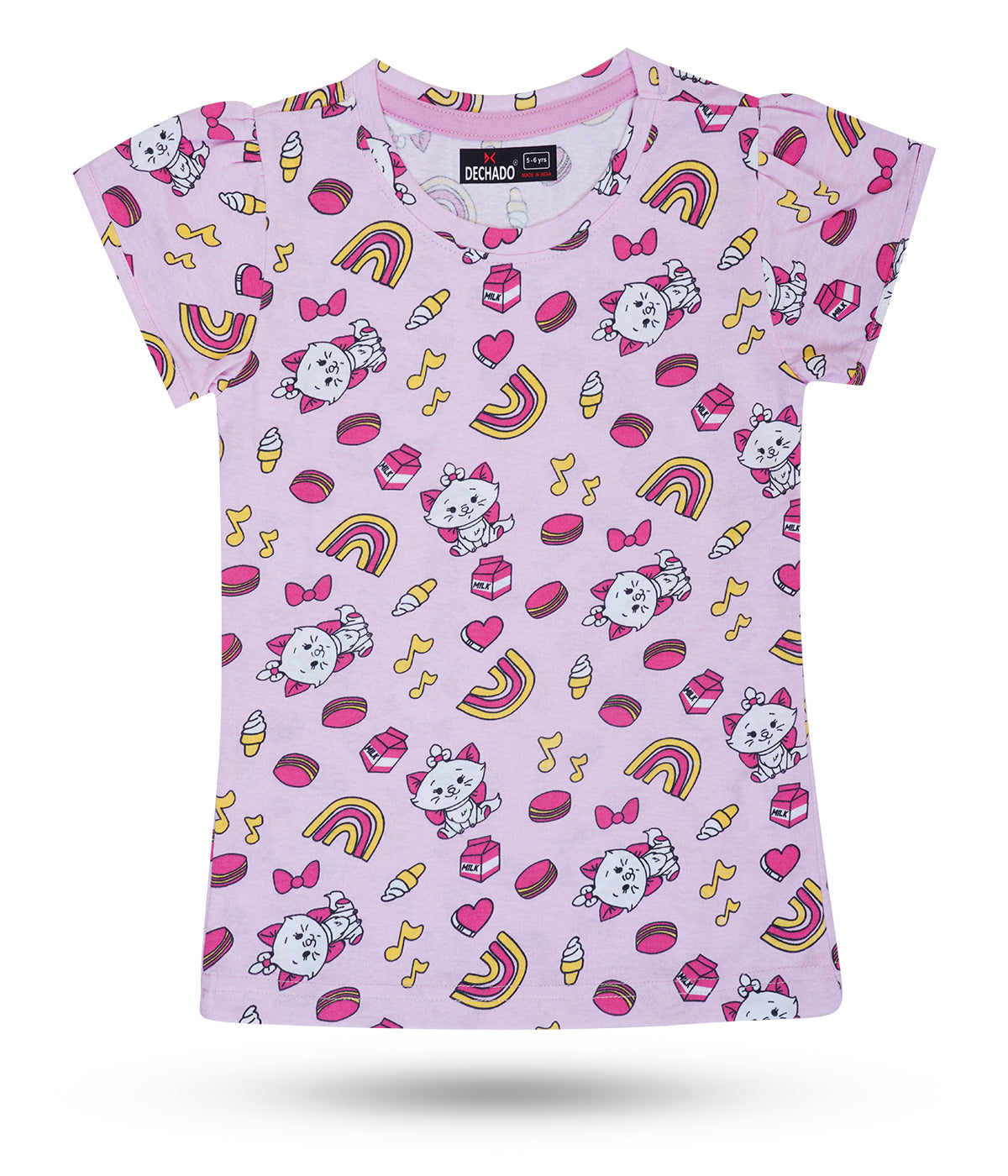Dechado Girls Printed Pure Cotton Regular T Shirt