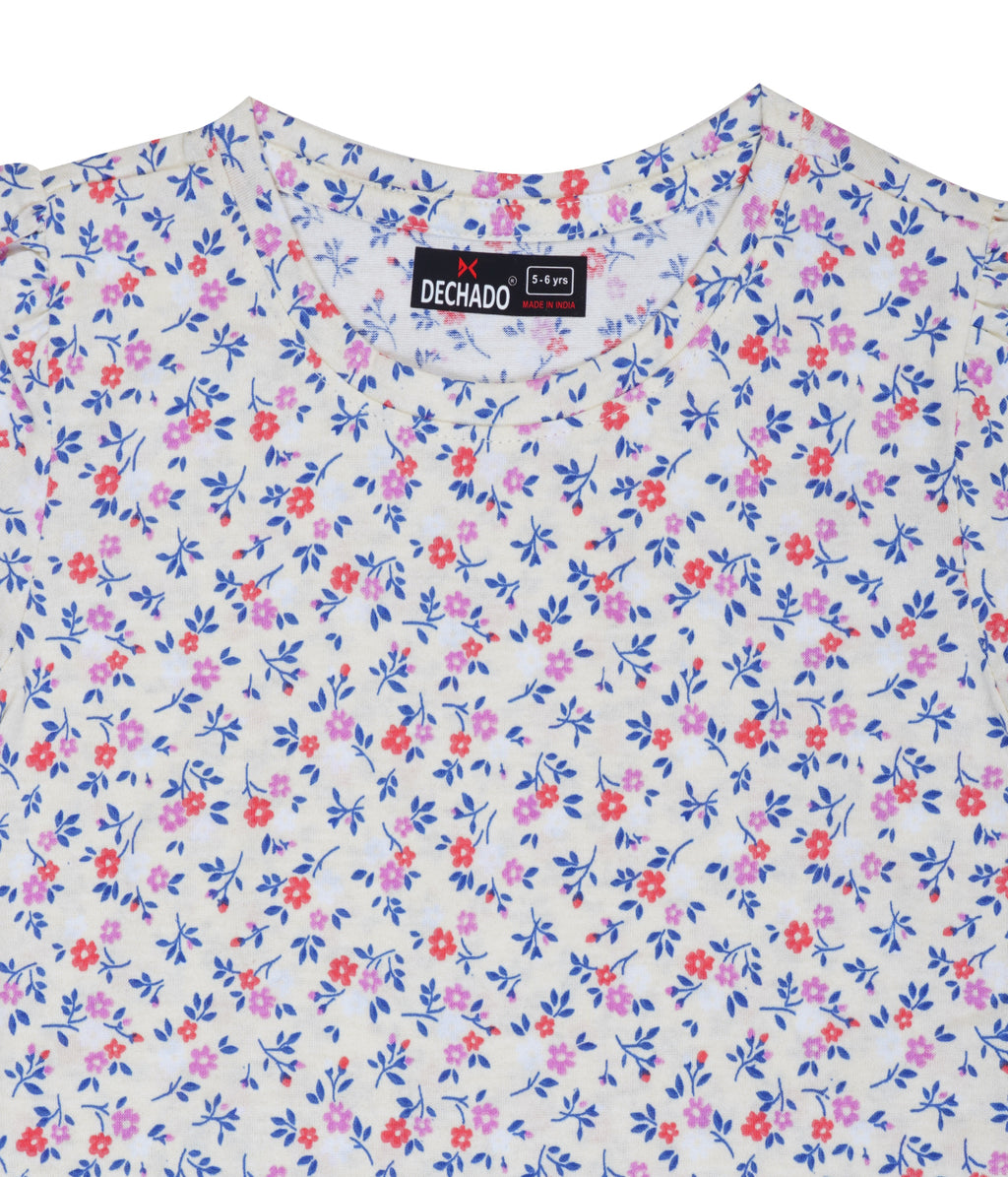 Dechado Girls Printed Pure Cotton Regular T Shirt