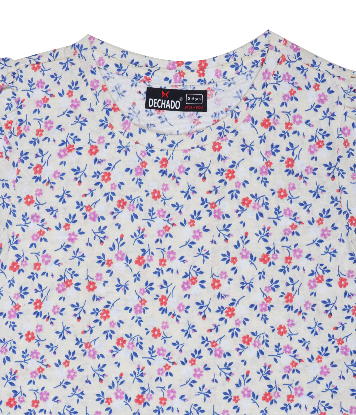 Dechado Girls Printed Pure Cotton Regular T Shirt