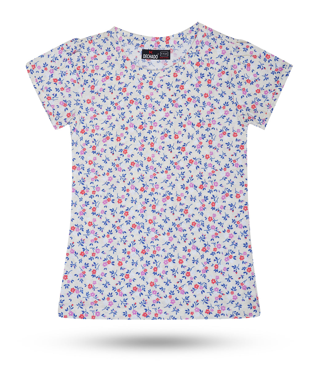 Dechado Girls Printed Pure Cotton Regular T Shirt