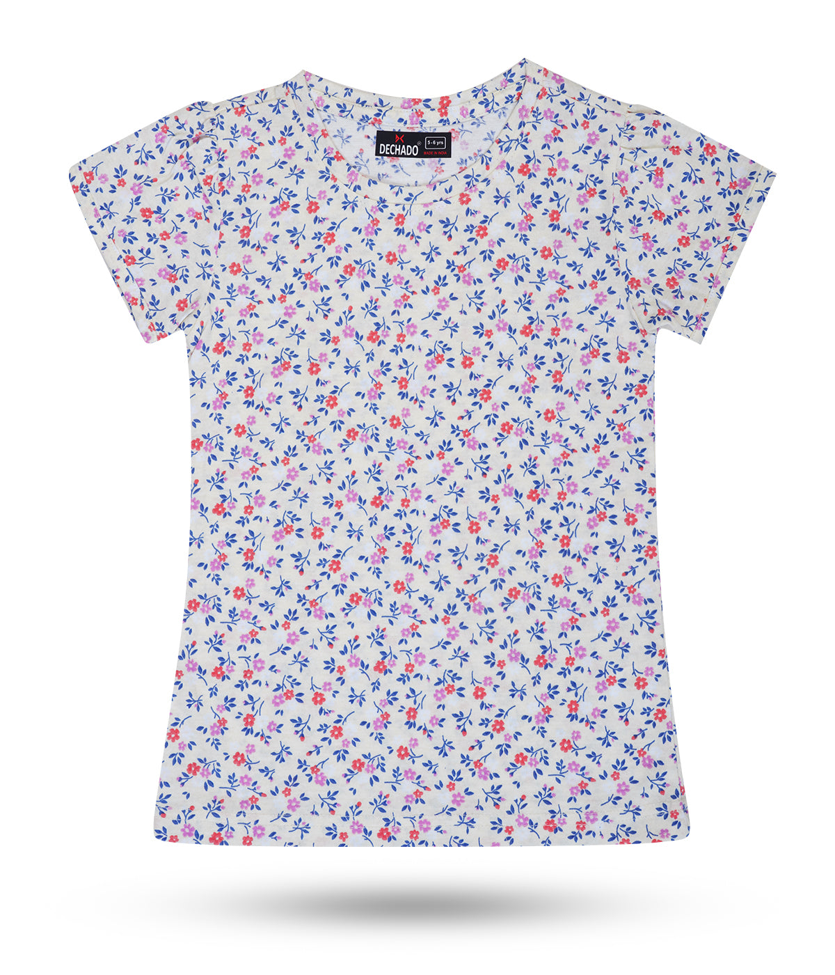 Dechado Girls Printed Pure Cotton Regular T Shirt