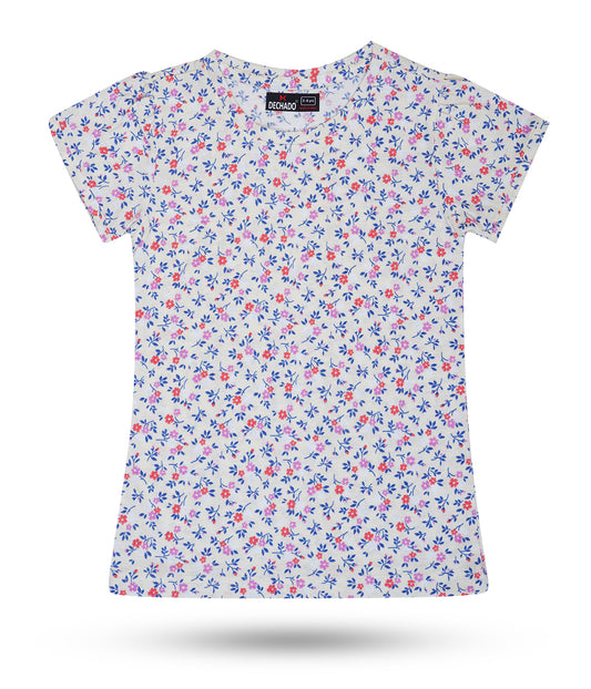 Dechado Girls Printed Pure Cotton Regular T Shirt
