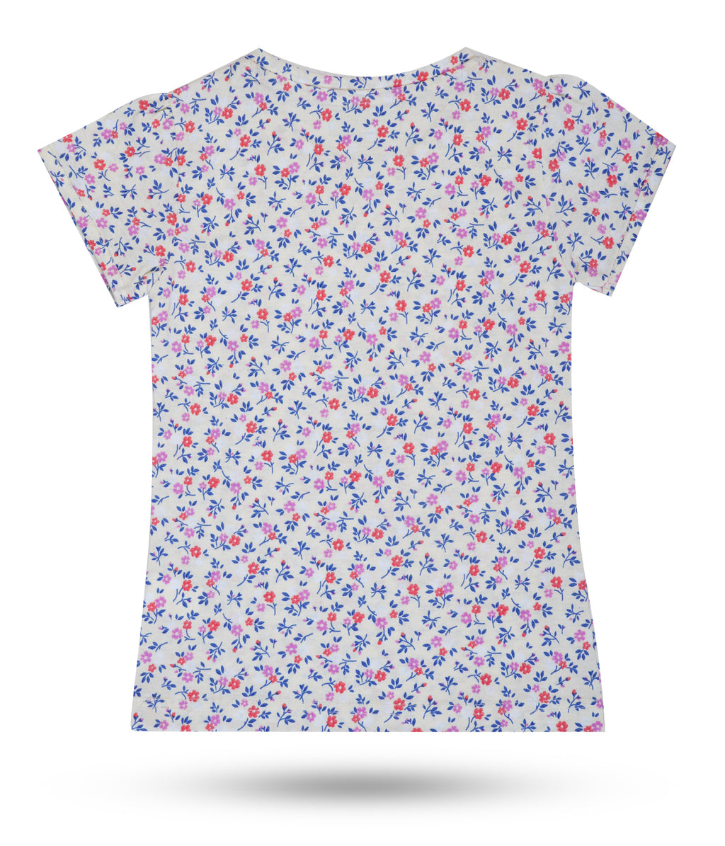 Dechado Girls Printed Pure Cotton Regular T Shirt