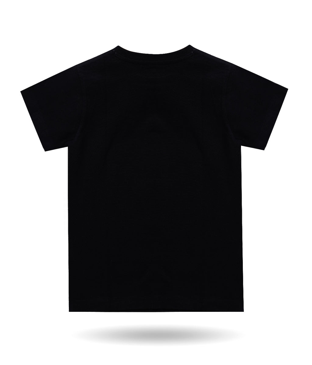 Dechado Kids Black Printed Cotton T-Shirt | Round Neck Casual Half Sleeve Tee (2-16 Years)