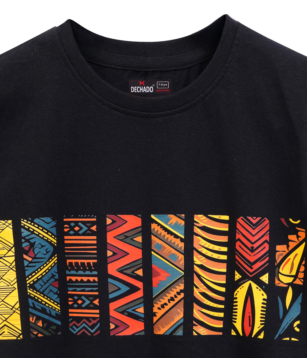 Boys Striped Pure Cotton Regular T Shirt  (Black, Pack of 1)