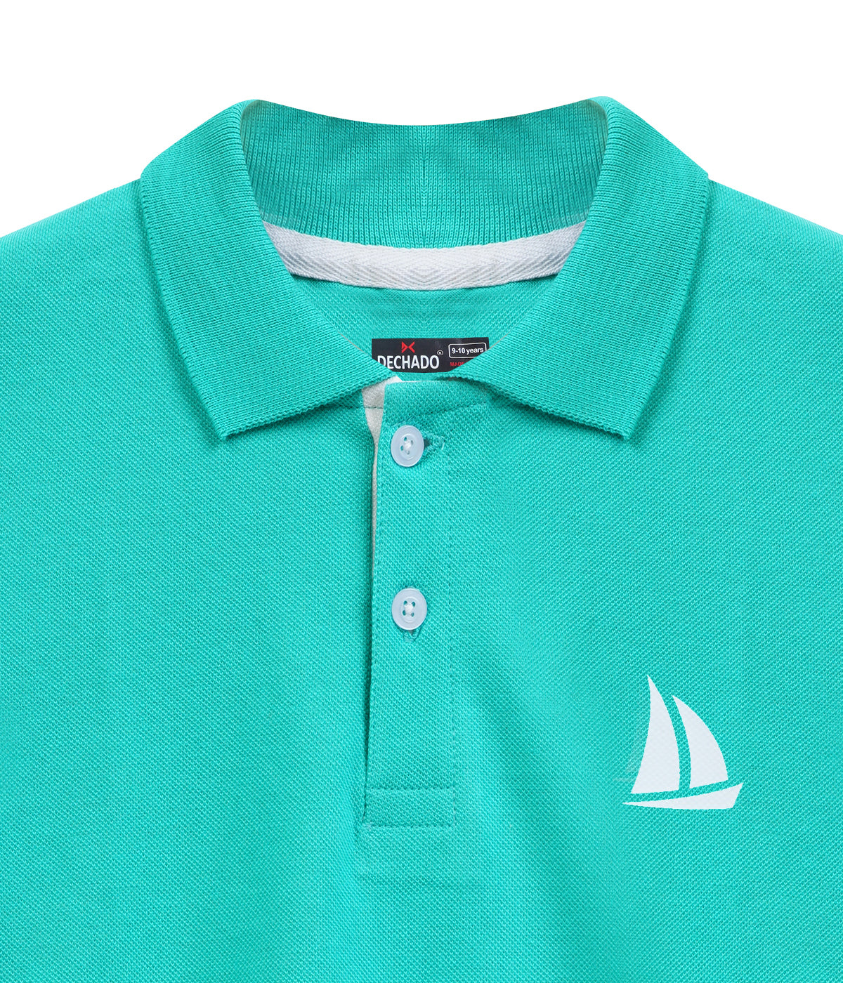 Dechado Boys Solid Pure Cotton Polo T Shirt Green
