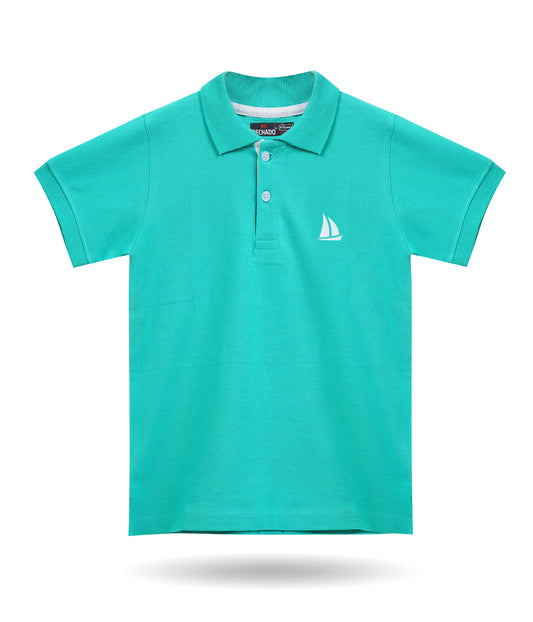 Dechado Boys Solid Pure Cotton Polo T Shirt Green