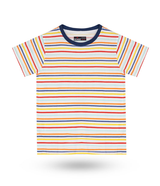 RainbowLine Boys & Girls 100% Cotton Multicolor Striped Round Neck T-Shirt | Half Sleeves Casual Kids Tee (2–16 Years)