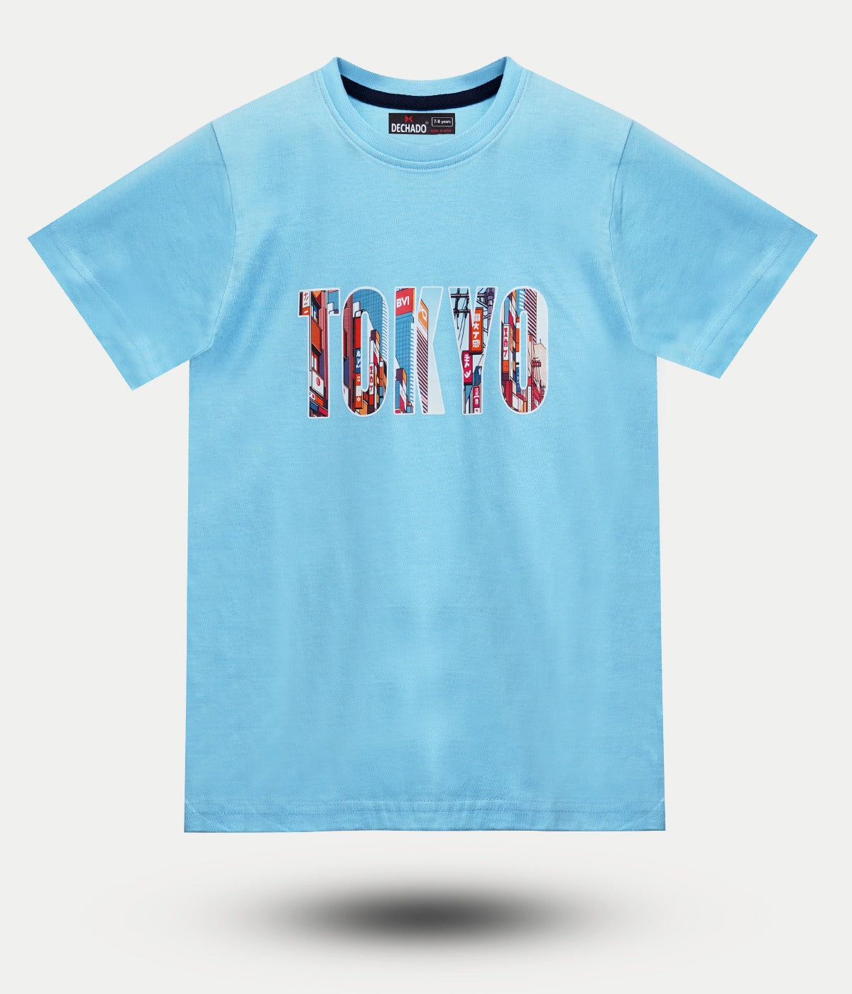 Dechado Boys Sky Blue Tokyo Printed Cotton T-Shirt | Round Neck | Half Sleeve | Casual Wear (2–16 Years)