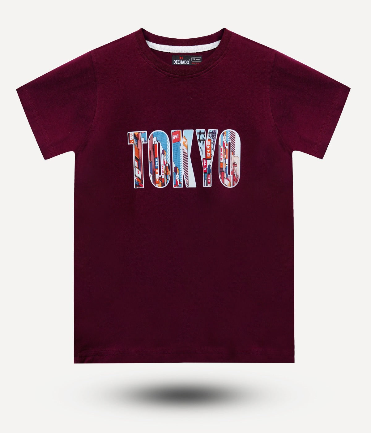 Dechado Kids 100% Cotton Round Neck Printed T-Shirt | Maroon | Short Sleeve | Tokyo Graphic Tee